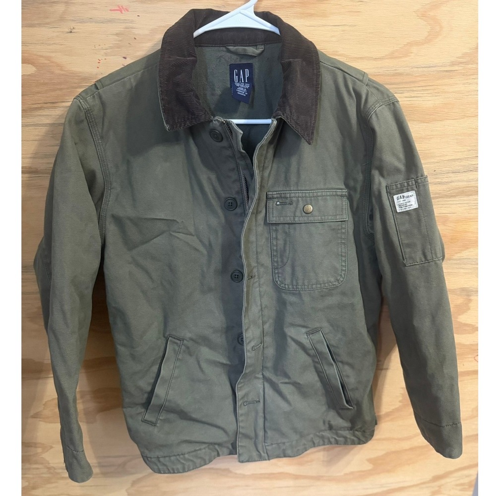 Gap Gear Youth Large Olive Green Canvas Barn Chore Jacket Corduroy Collar